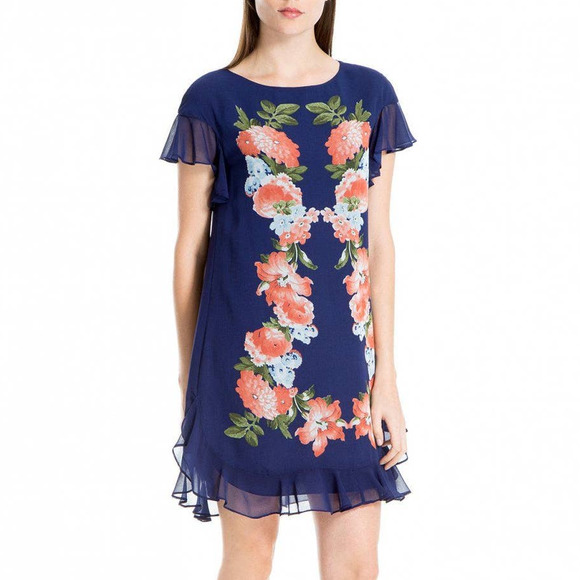 Max Studio Floral Flutter Ruffle Chiffon Dress - Picture 1 of 2
